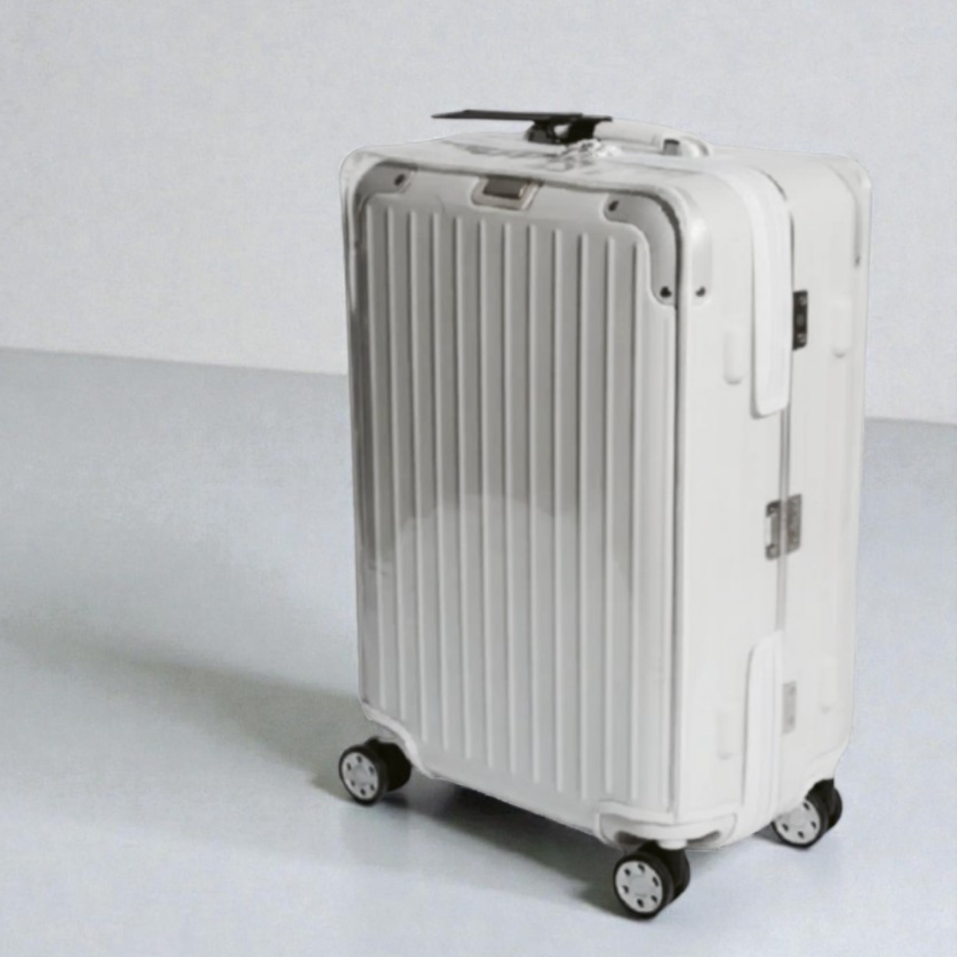Clear custom-fit luggage cover for Rimowa Hybrid Cabin carry-on — ultra-thick TPU, handmade to order by Fixmeuniva