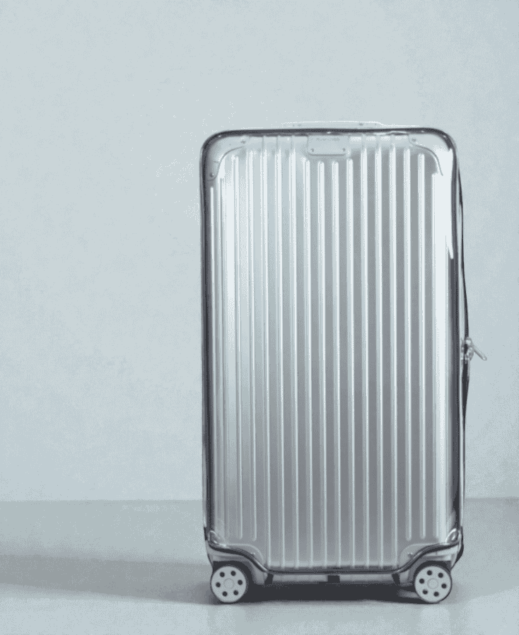 Clear custom-fit TPU luggage cover for Rimowa Original — ultra-thick, crystal clear protection for aluminum grooved suitcase by Fixmeuniva